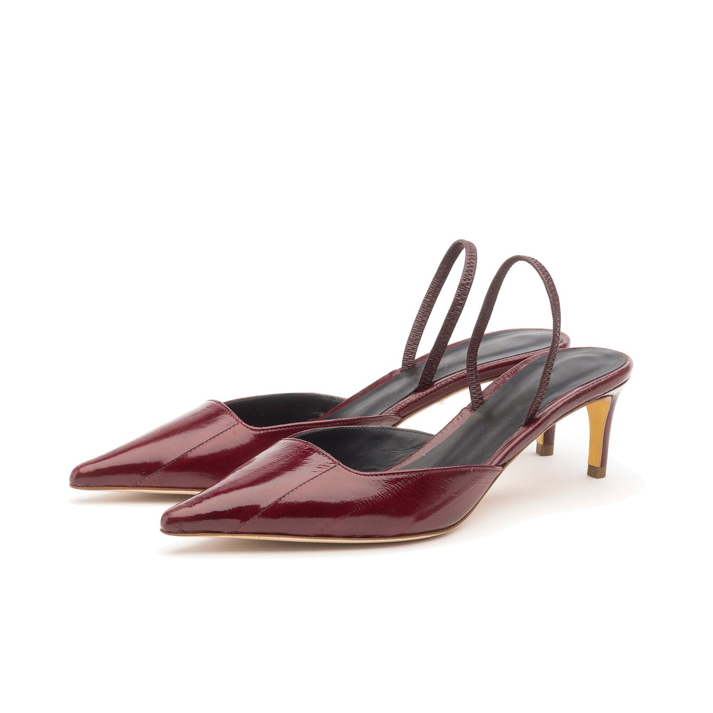 Burgundy Eel Pattern Pointed-Toe Classic Slingback Kitten Heels