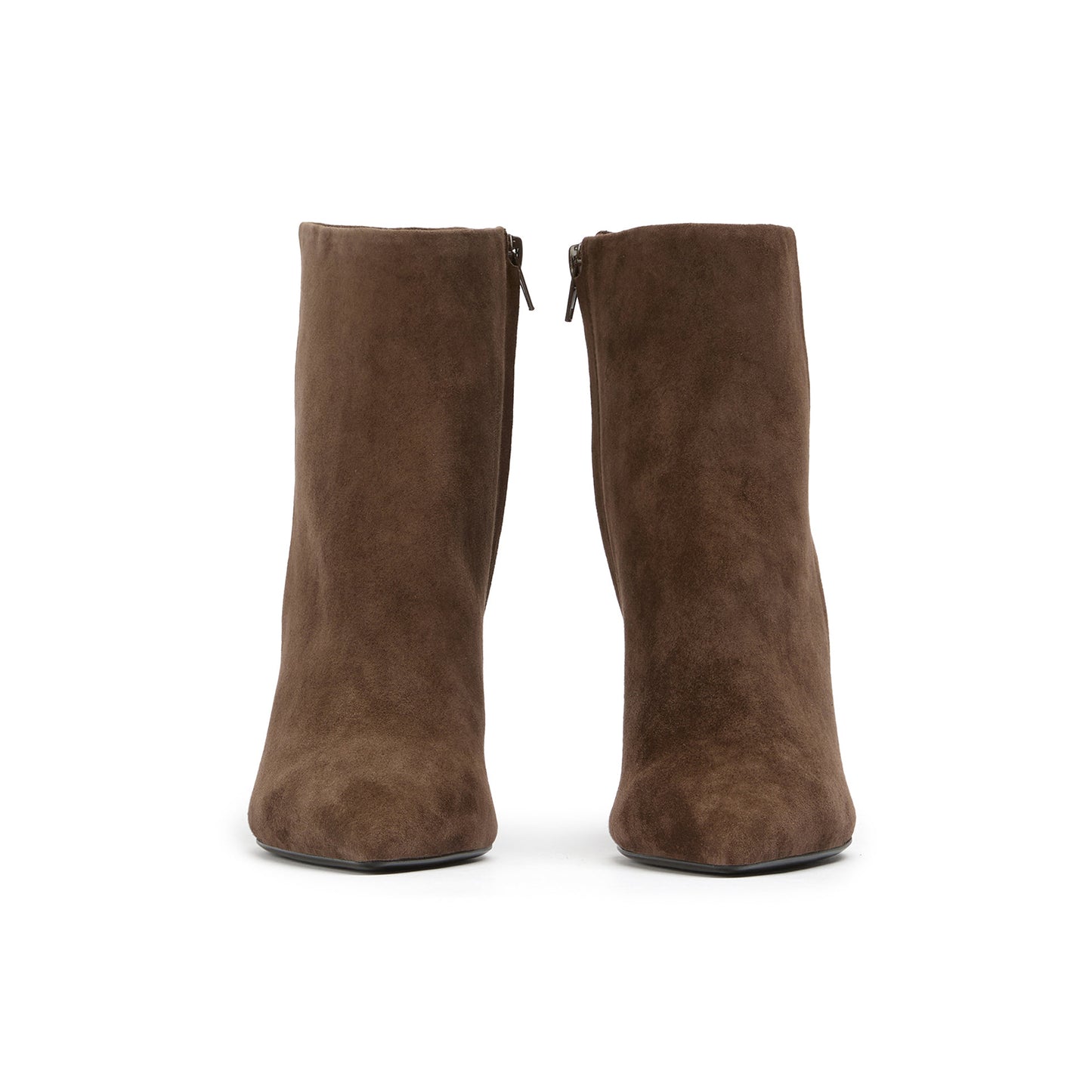 Chocolate Faux Suede Pointed-Toe Full-Zip Sleek Ankle Stiletto Boots