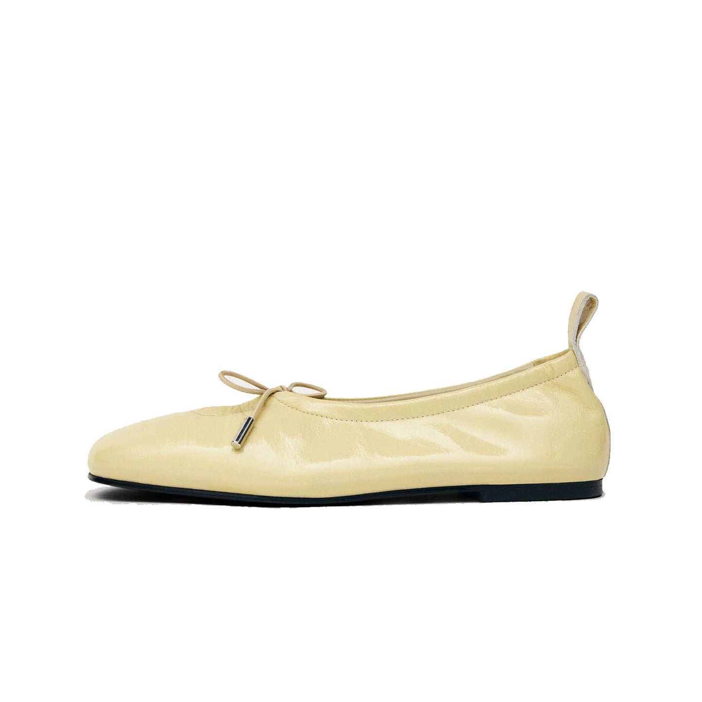 Patent Yellow Square-Toe Bridge Self-Tie Bow Ballet Flats