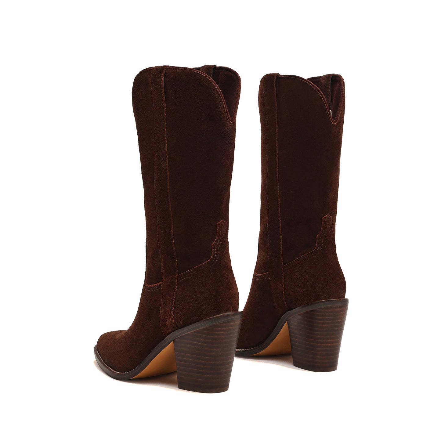 Chocolate Faux Suede Almond-Toe Classic Simple Mid Calf Cowgirl Boots
