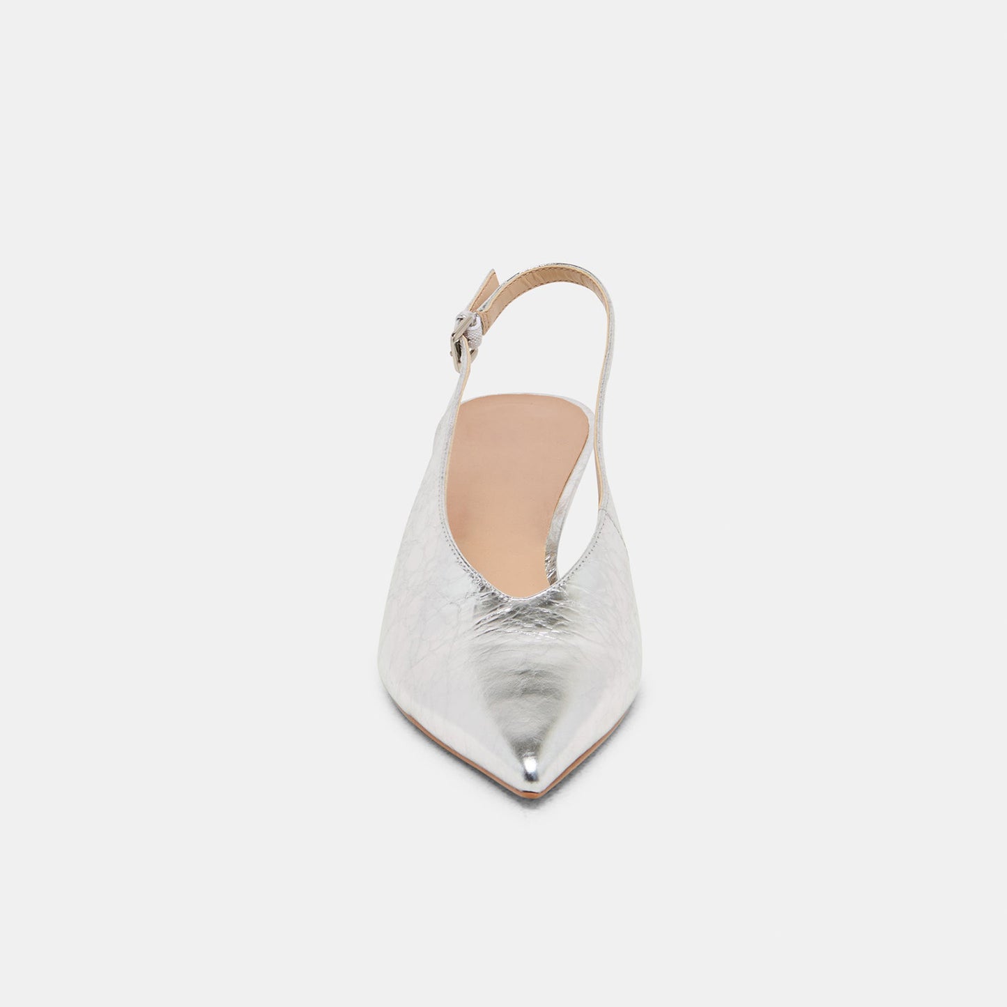 Metallic Silver Classic Pointed-Toe Slip-On Slingback Kitten Heels