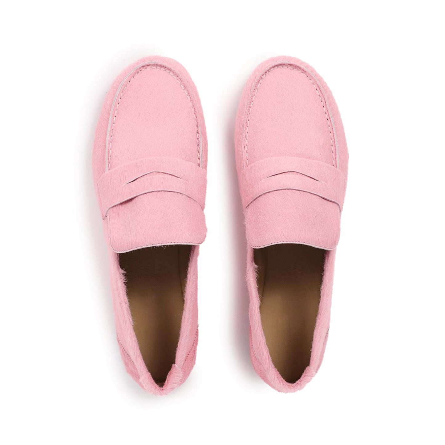Pink Pony Hair Vegan Leather Round-Toe Slip-On Chic Loafers Flats