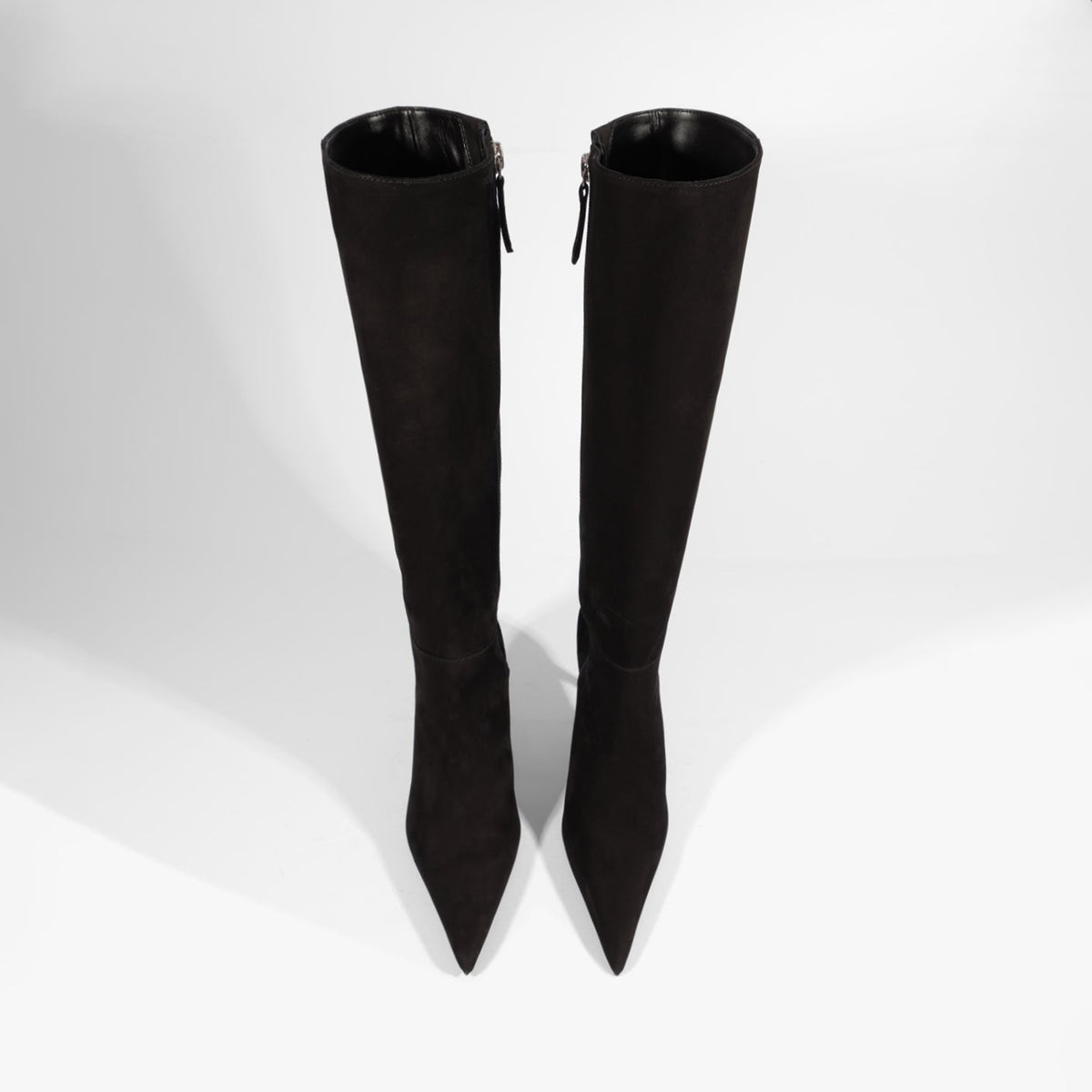 Chic Pointed-Toe Simple Full-Zip Sleek Knee High Stiletto Boots - Black Faux Suede