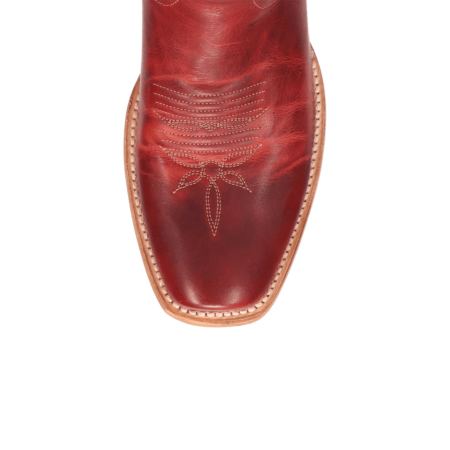 Contrast Ivory And Red Square-Toe Embroidery Cutout Mid Calf Cowgirl Boots