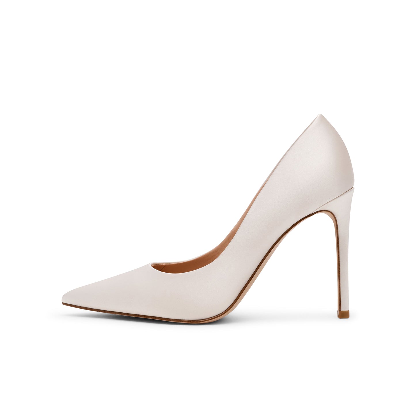 Ivory Satin Classic Pointed-Toe Slip-On High Heels Pumps