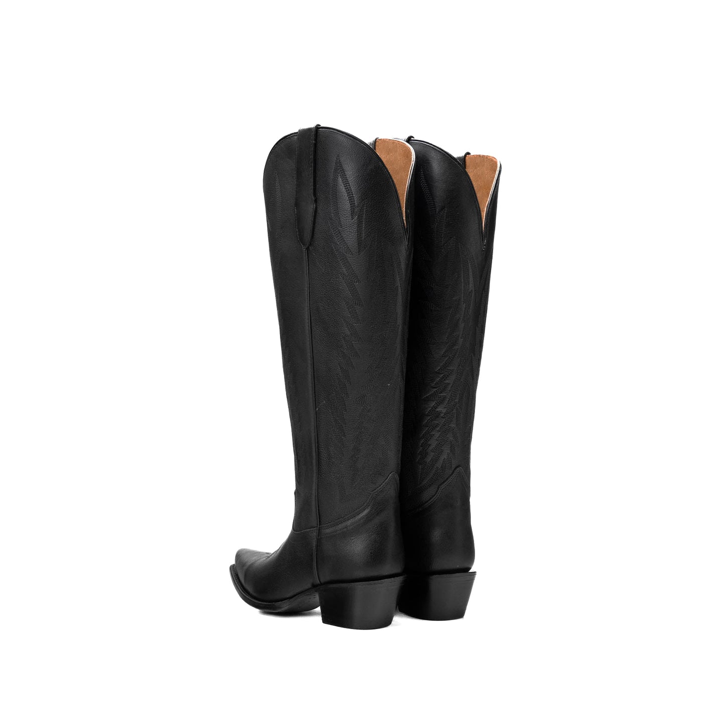 Black Snip-Toe Half-Zip Classic Embroidery Knee High Tall Cowgirl Boots