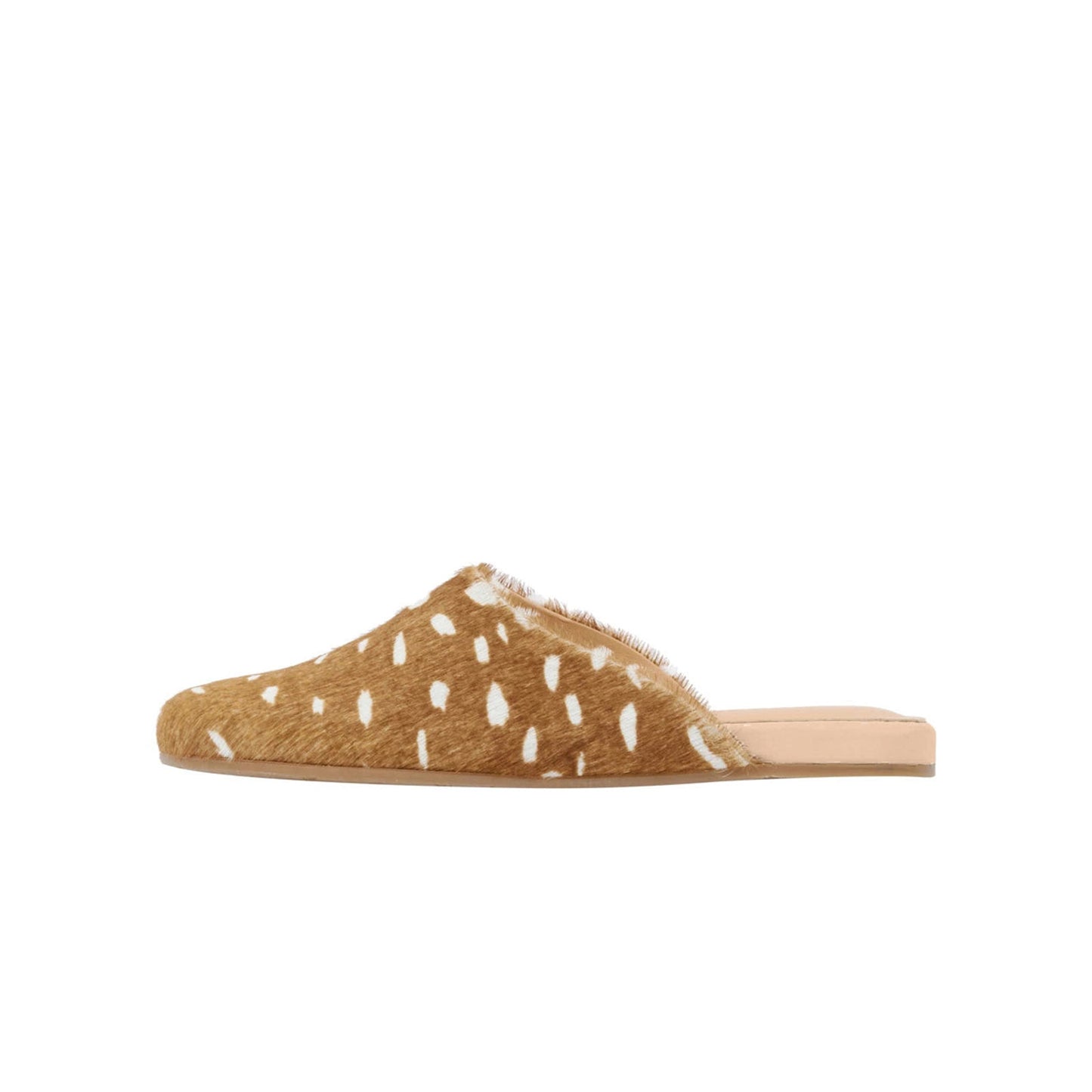 Deer Pattern Pony Hair Round-Toe Slipper Backless Flats