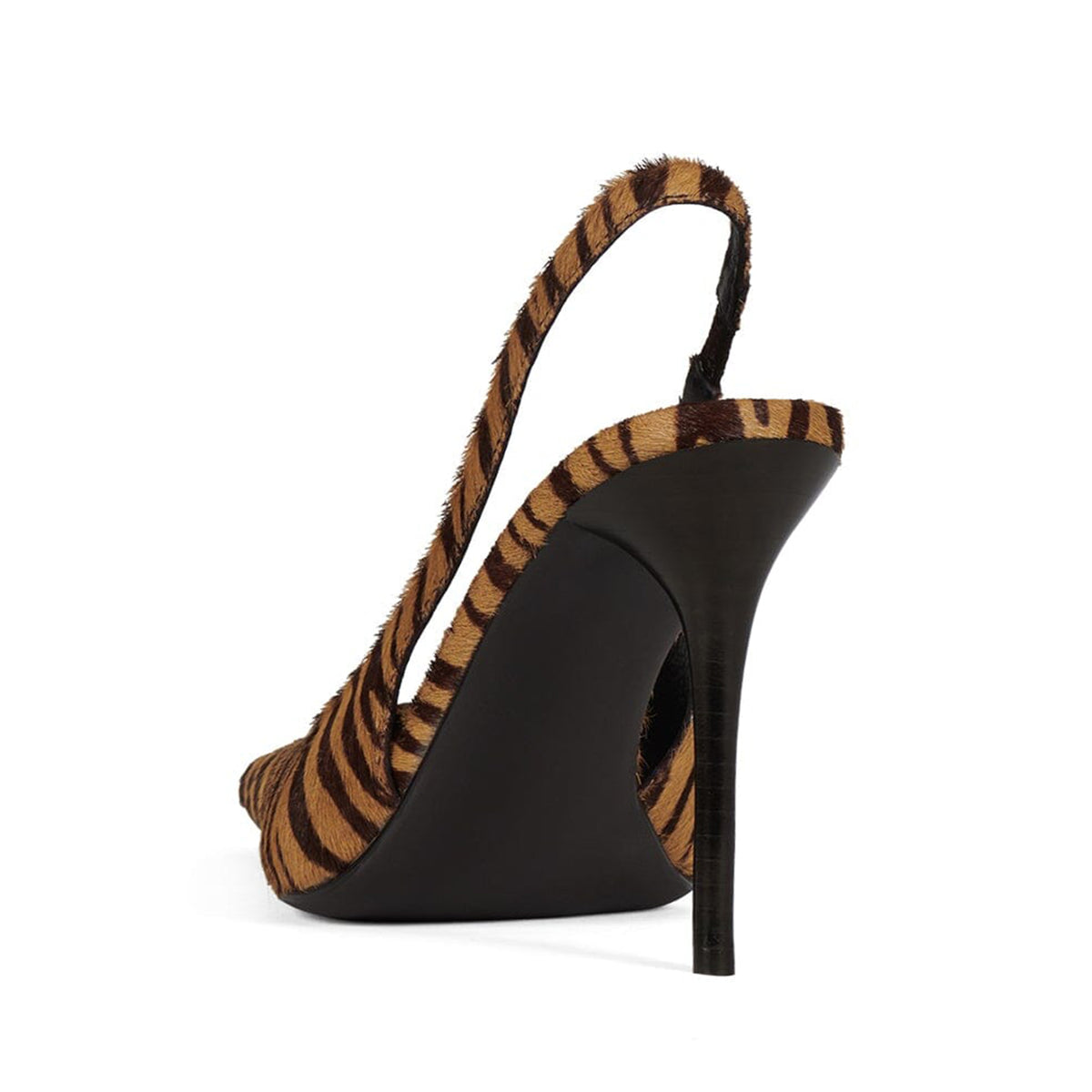 Beige Zebra Pattern Pony Hair Vegan Leather Pointed-Toe Slingback Pumps High Heels