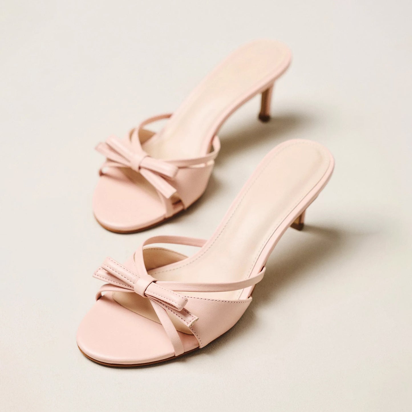 Pink Peep Round-Toe Front Knot Strappy Backless Chic Kitten Heels