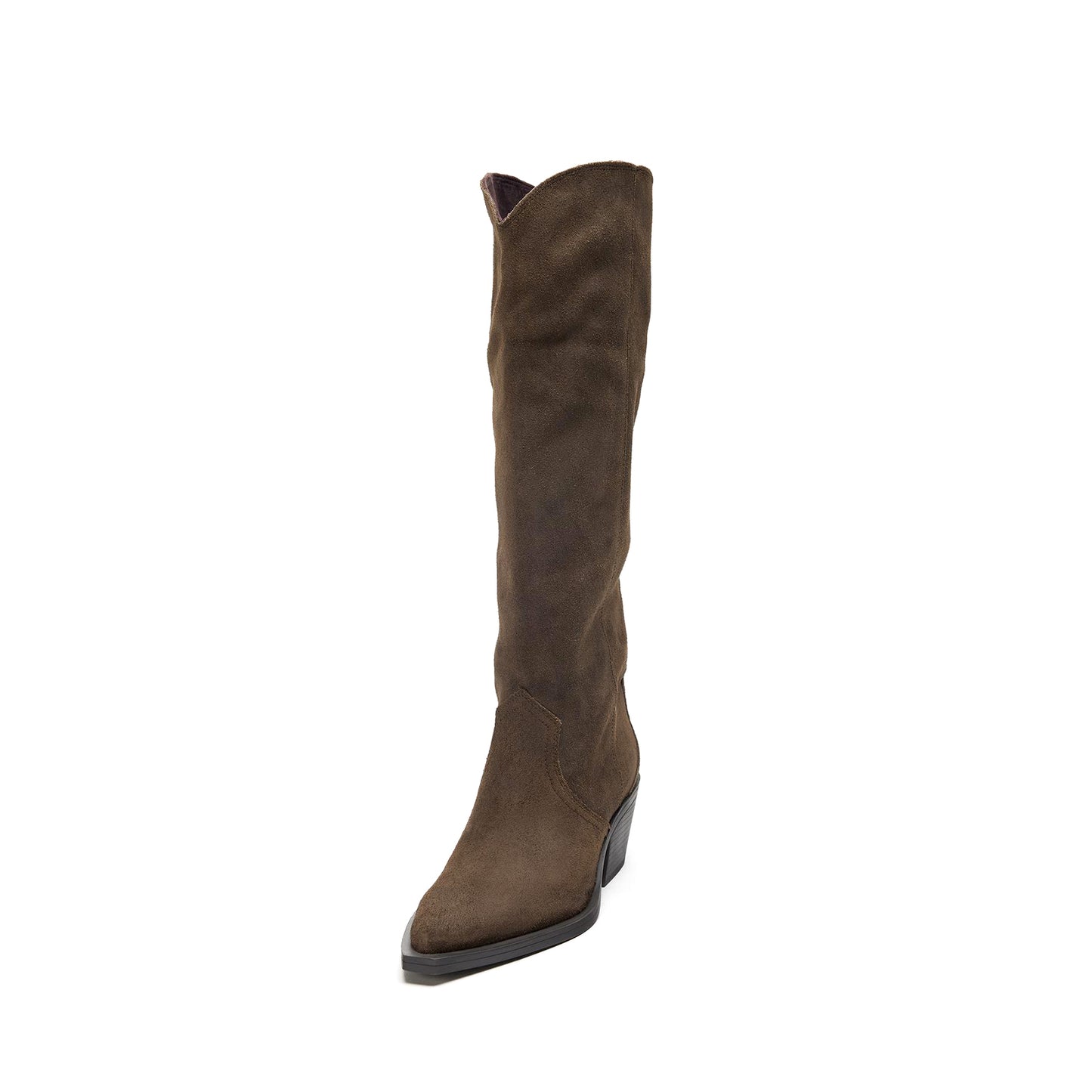 Khaki Green Faux Suede Pointed-Toe Simple And Sleek Knee High Cowgirl Boots