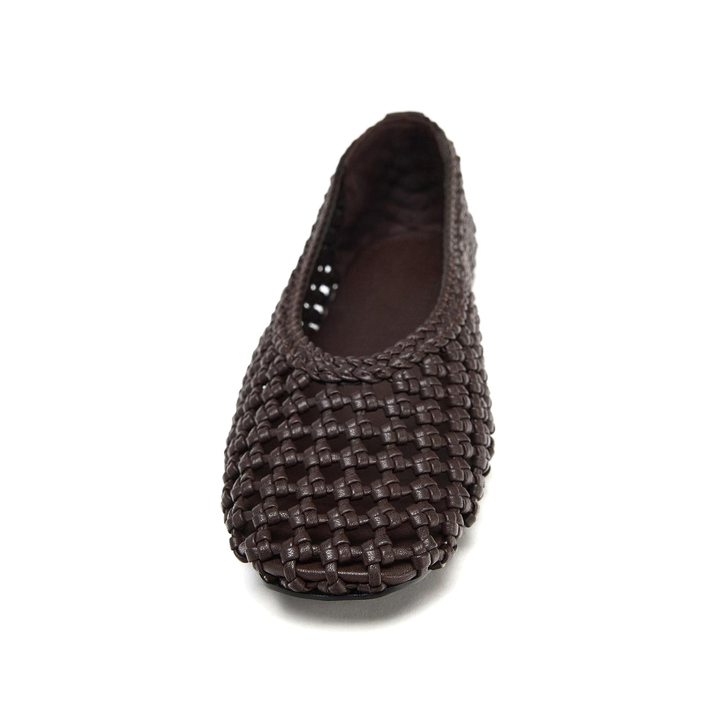 Brown Woven Vegan Leather Square-Toe Chic Slip-On Ballet Flats