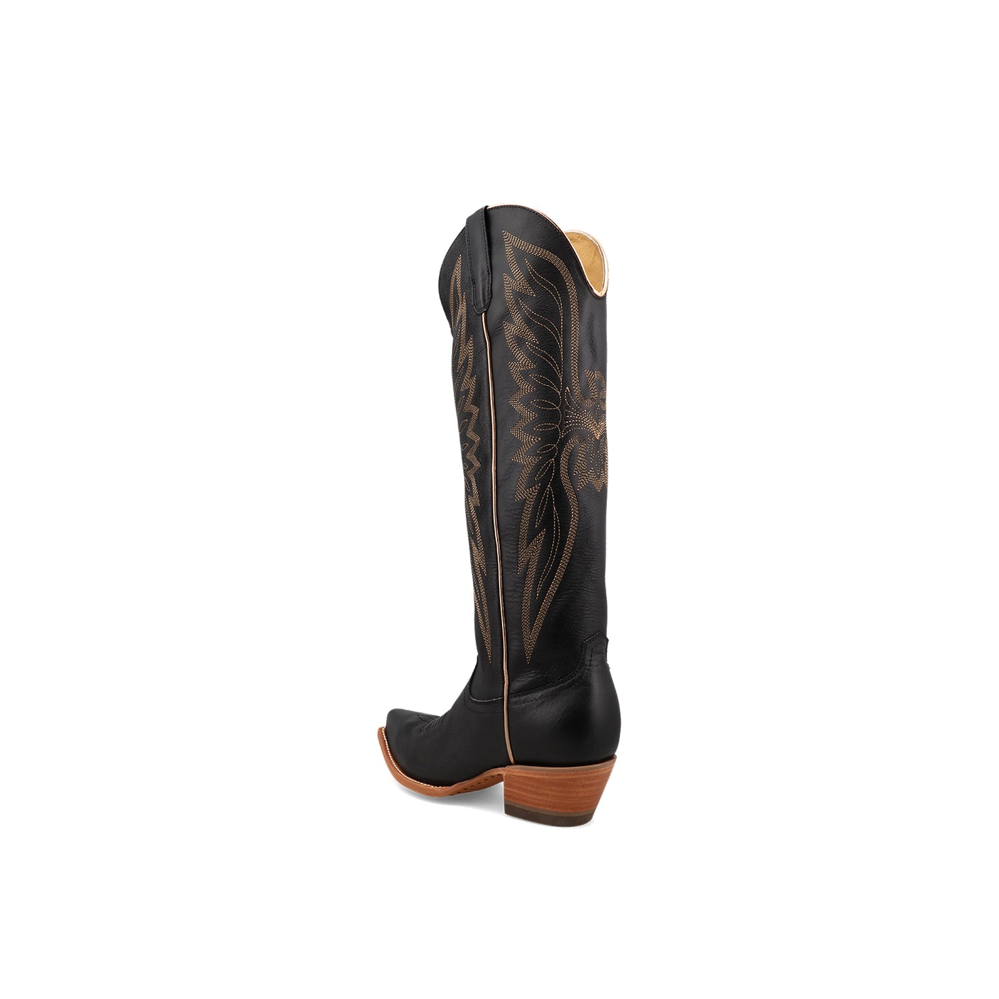 Black Snip-Toe Copper Embroidery Half-Zip Knee High Cowgirl Boots