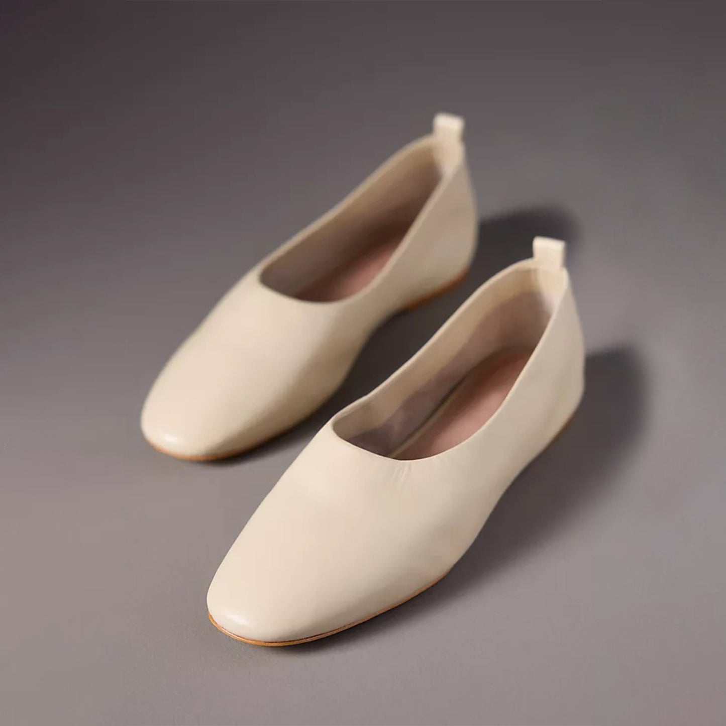 Cream Square-Toe Slip-On Classic Ballet Flats