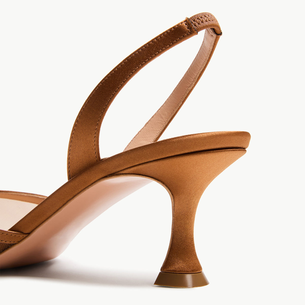 Copper Mesh Pointed-Toe Satin Slingback Slip-On Kitten Heels
