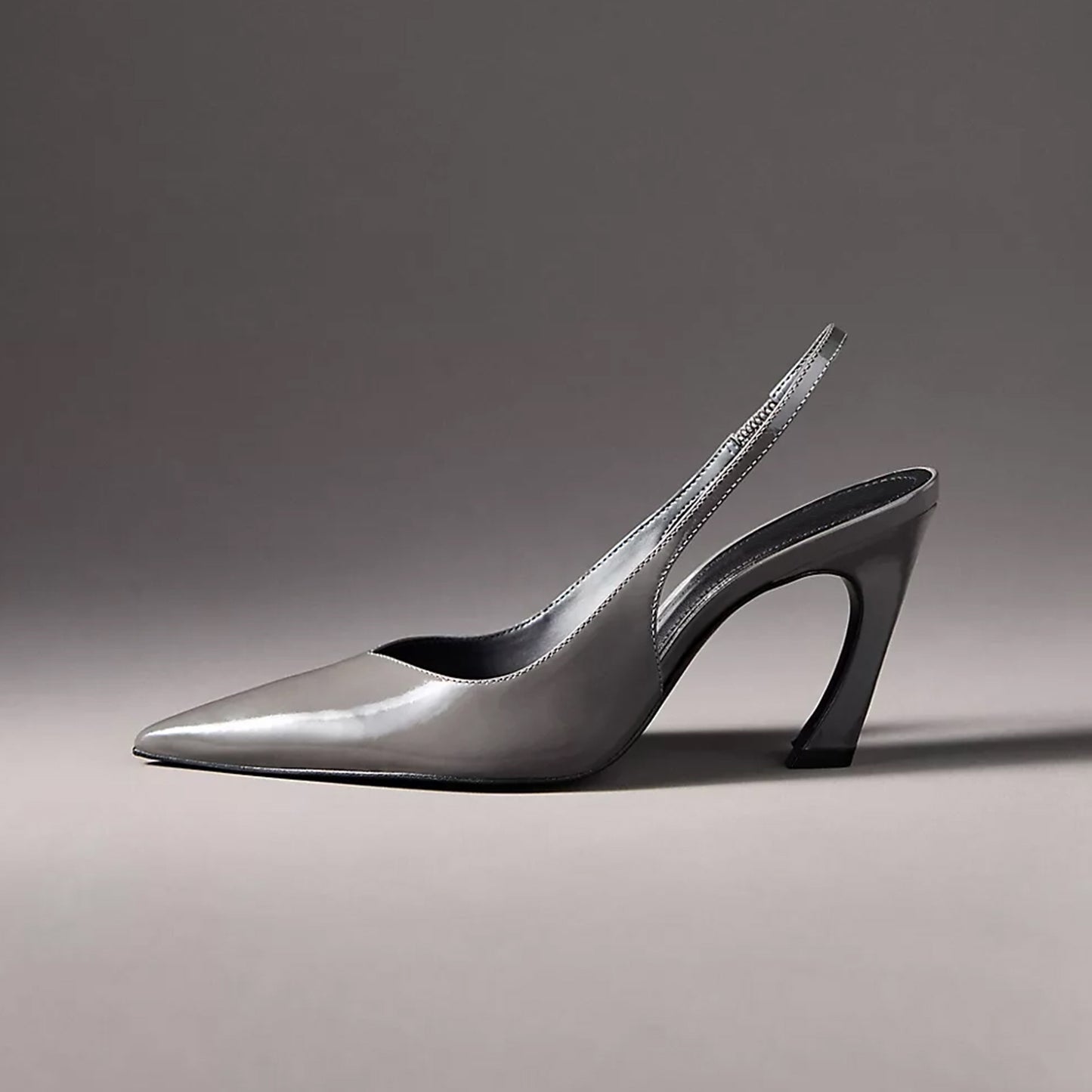 Patent Grey Pointed-Toe Classic Simple Slingback High Heels