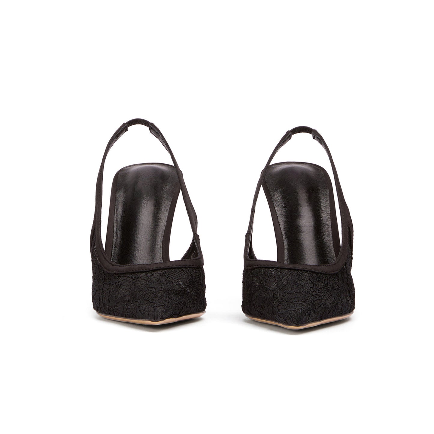 Black Lace Mesh Pointed-Toe Classic Satin Slingback High Heels