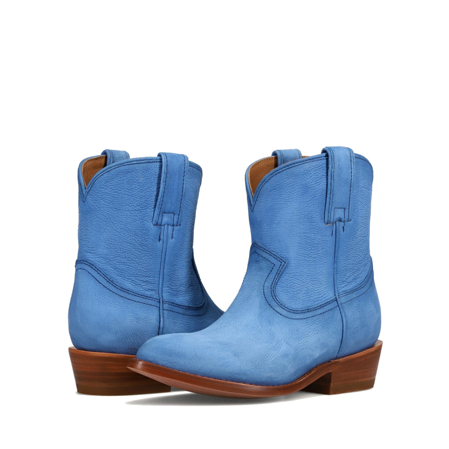 Blue Round-Toe Simple Slip-On Ankle Cowgirl Boots