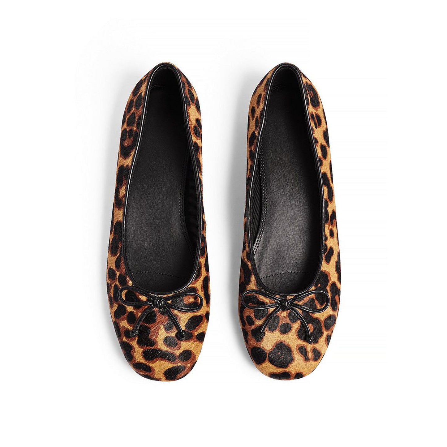 Leopard Pony Hair Vegan Leather Square-Toe Front Bow Detail Ballet Flats