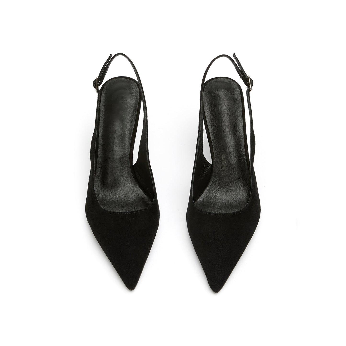 Black Faux Suede Pointed-Toe Classic Buckle Slingback Kitten Heels