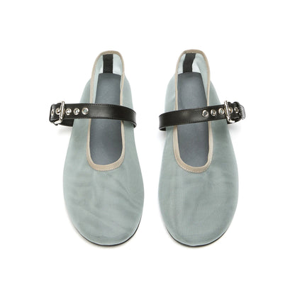 Steel Mesh Round-Toe Ballet Flats With Bridge Strap