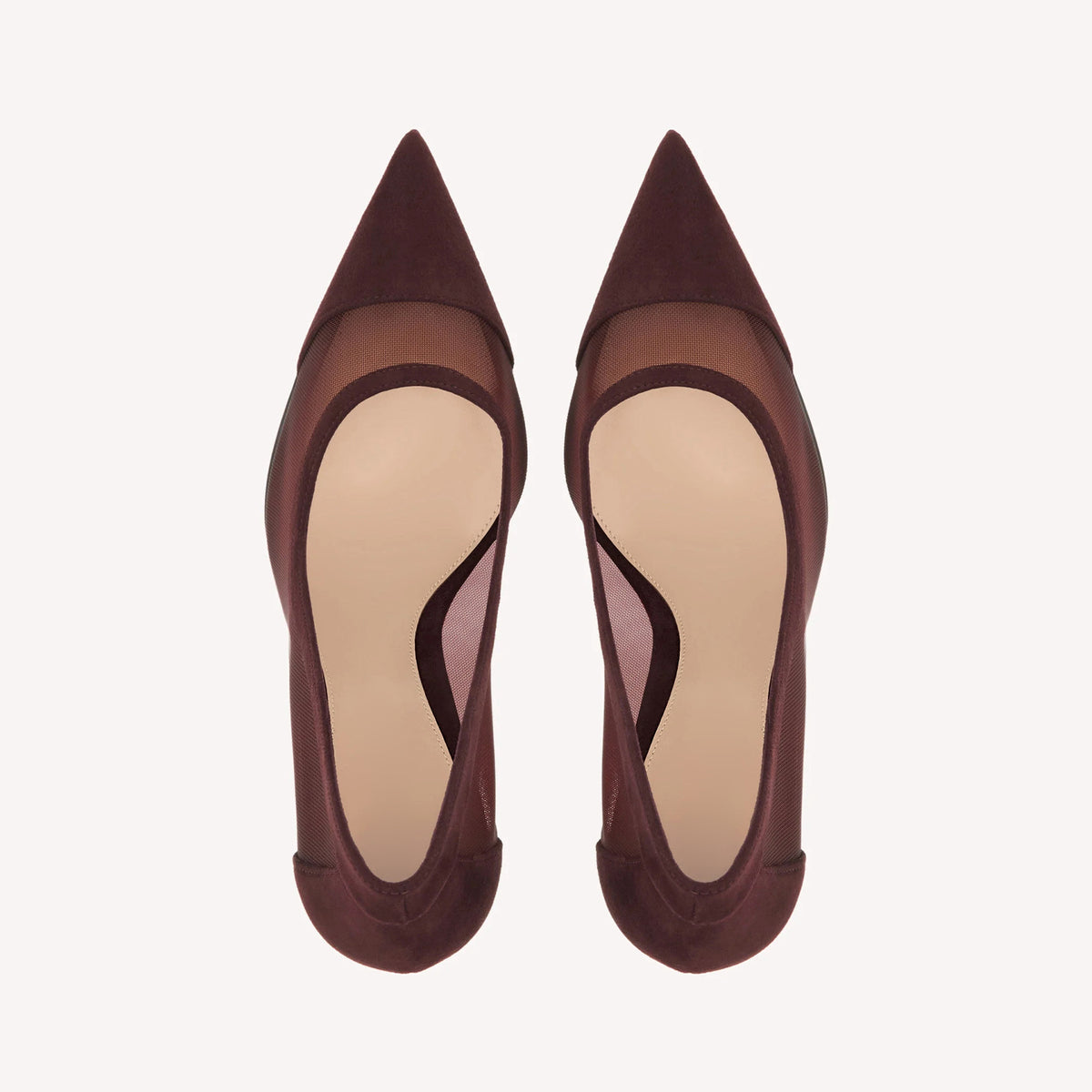 Brown Mesh And Faux Suede Pointed-Toe Chic Slip-On High Heels Pumps