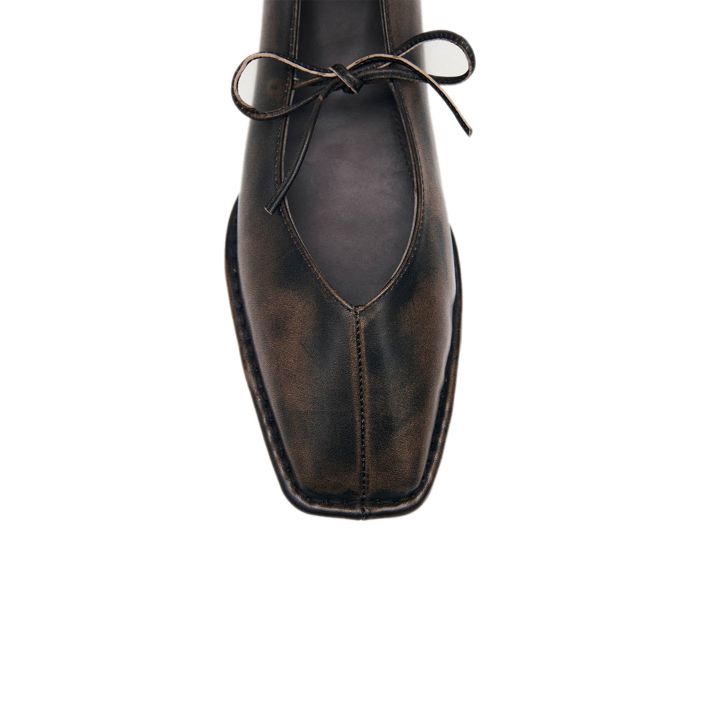 Vintage Brown Square-Toe V-Cut Vamps Middle Bow Ballet Flats