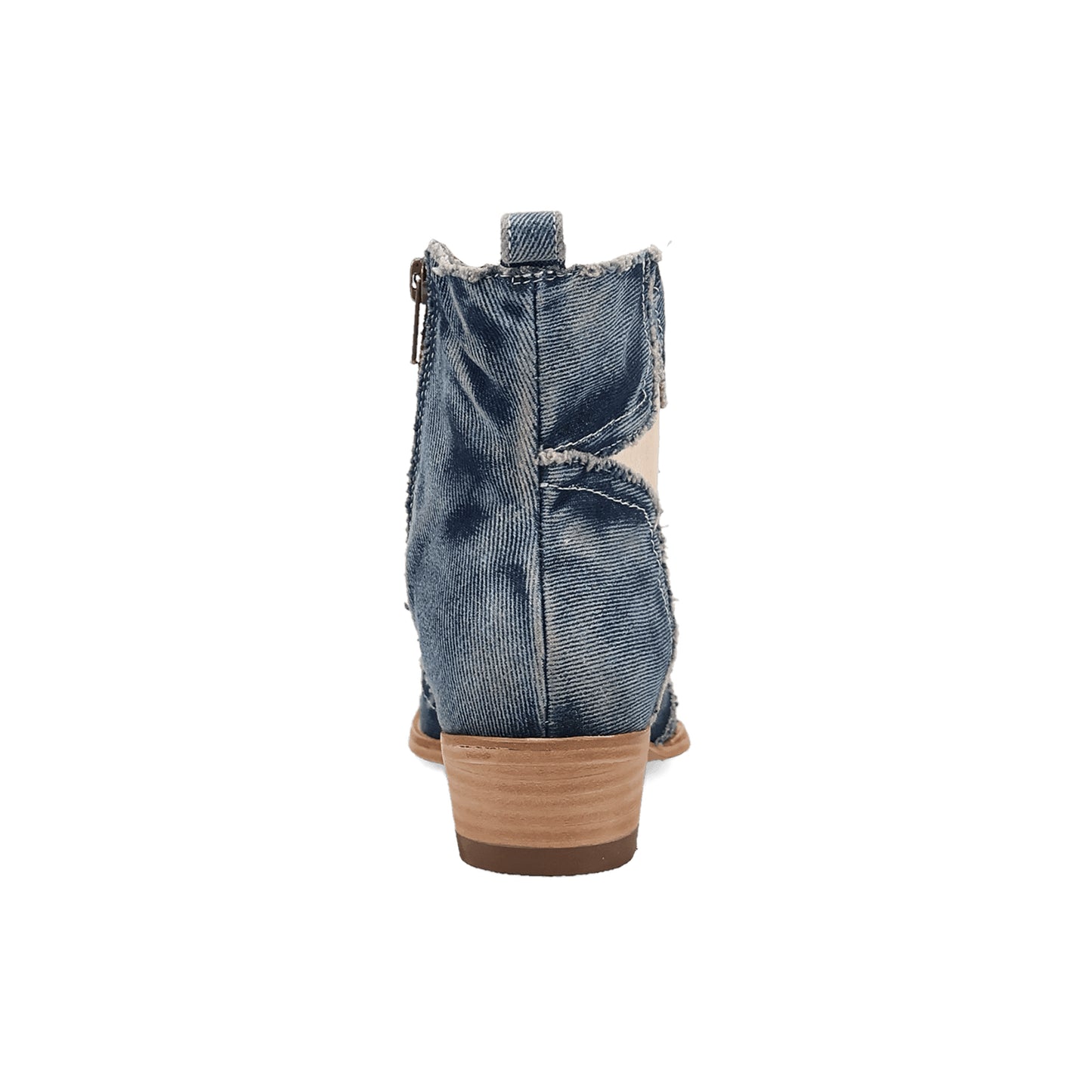 Blue Denim Snip-Toe Vegan Leather Star Inlay Full-Zip Ankle Cowgirl Boots