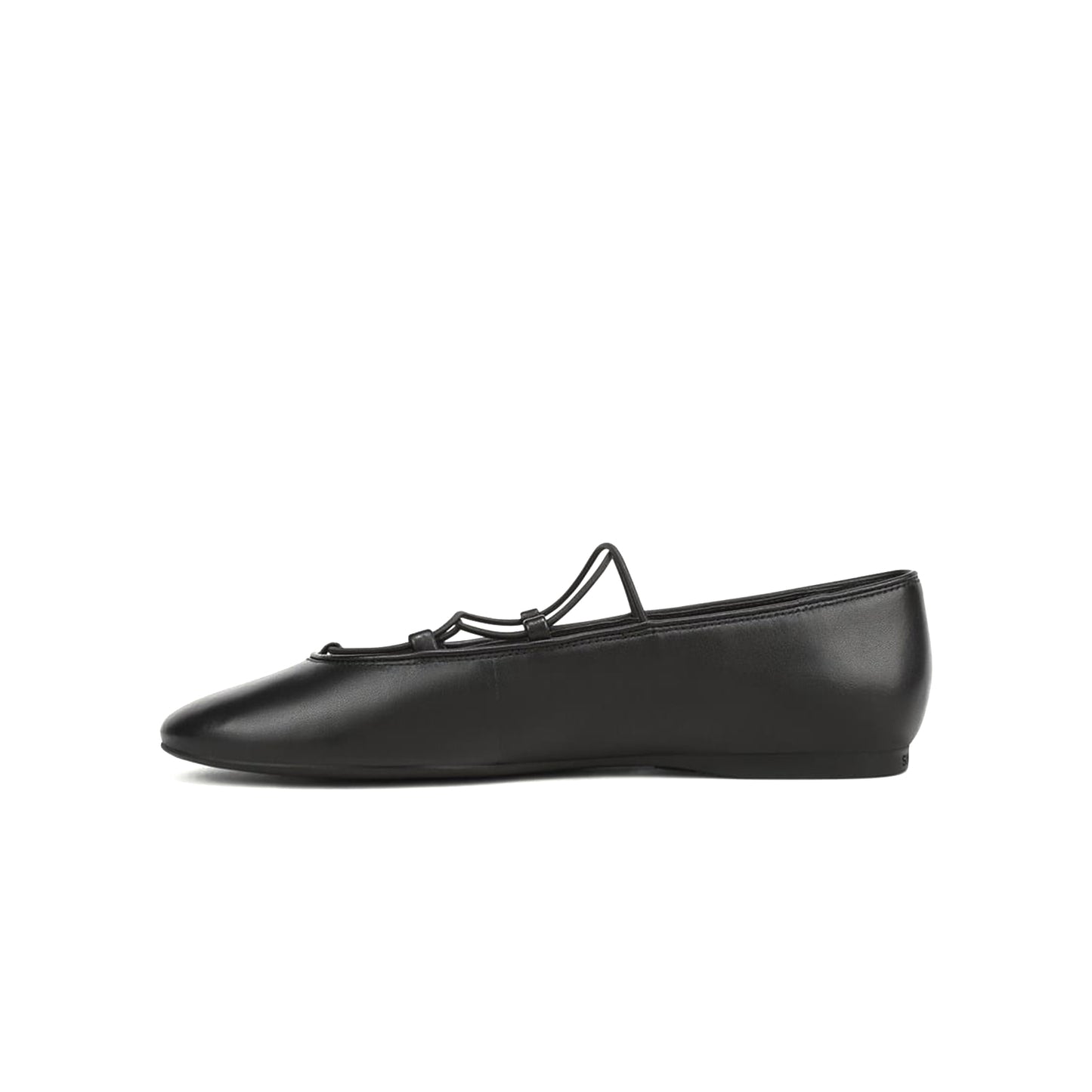 Black Round-Toe Crossed Vamp Straps Classic Flats