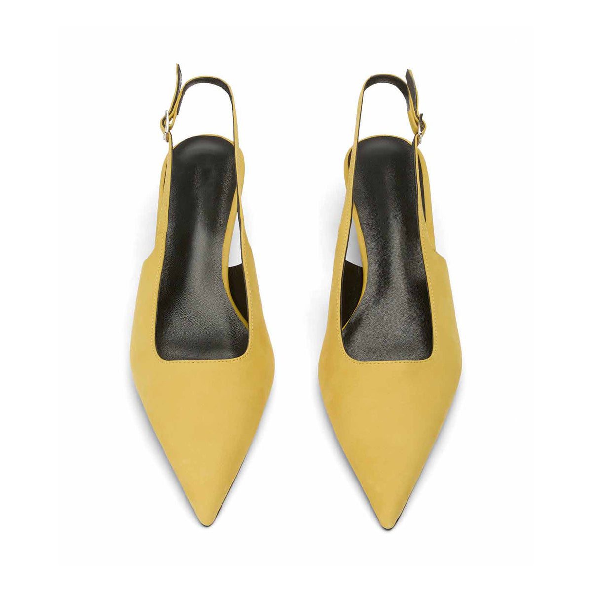 Chic Pointed-Toe Buckle Slingback Kitten Heels - Yellow