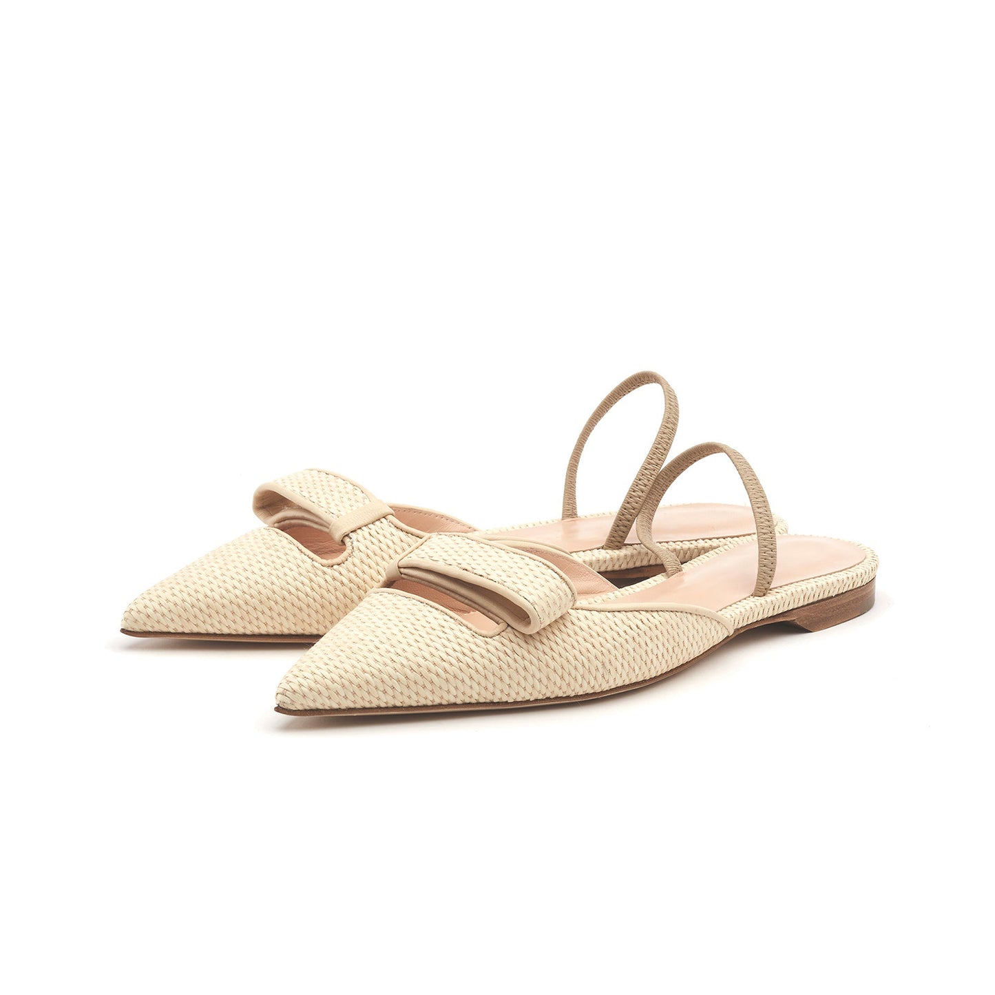 Nude Woven Pointed-Toe Slingback Flats