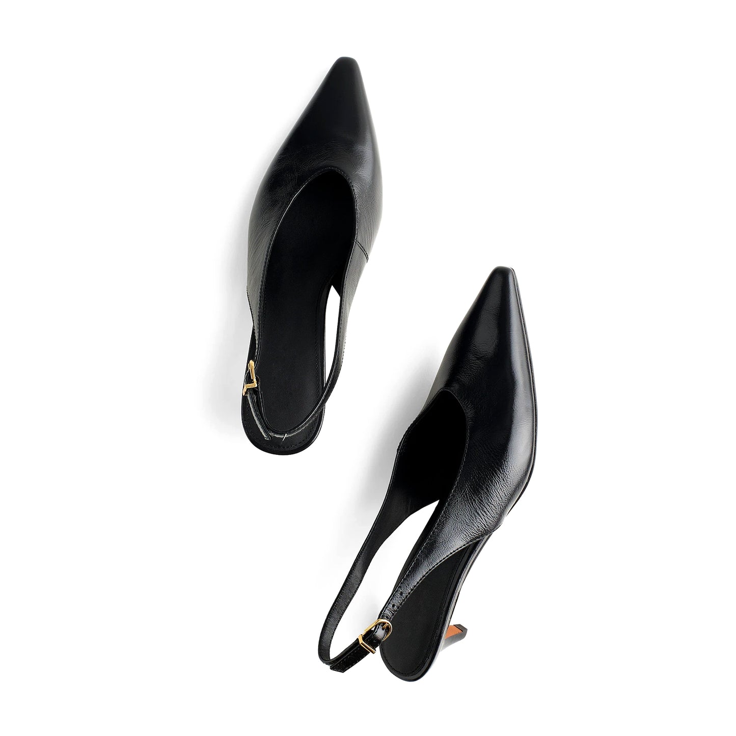 Black Pointed-Toe Slingback Slip-On Kitten Heels