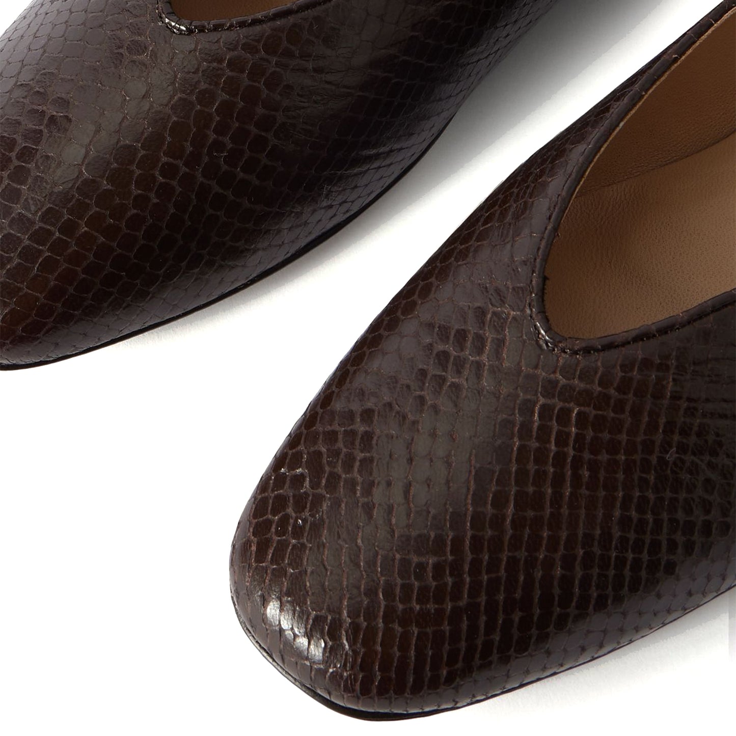 Chocolate Snakeskin Print Vegan Leather Square-Toe Simple Slip-On Ballet Flats