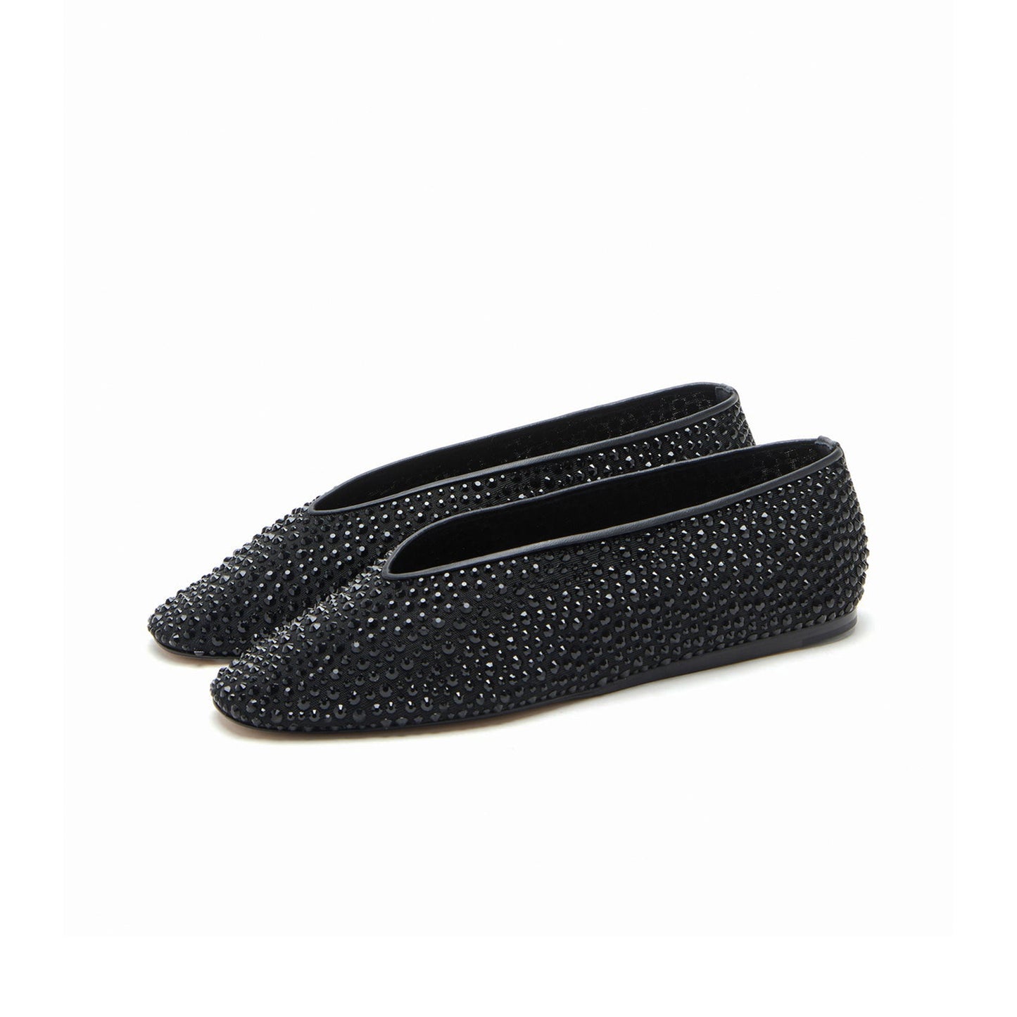 Black Mesh Round-Toe Full Crystals Chic Ballet Flats