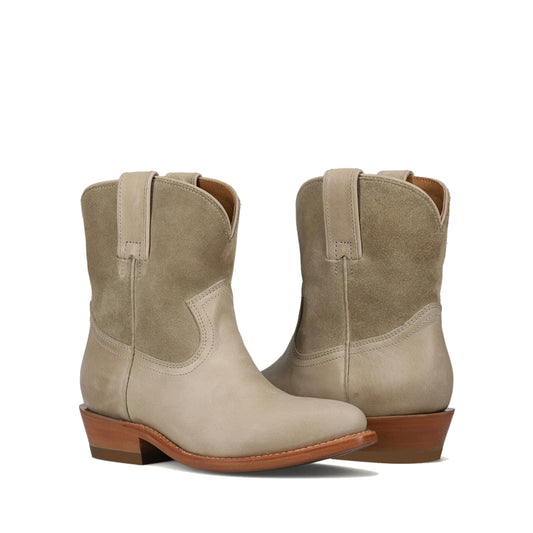 Light Khaki Round-Toe Simple Slip-On Ankle Cowgirl Boots