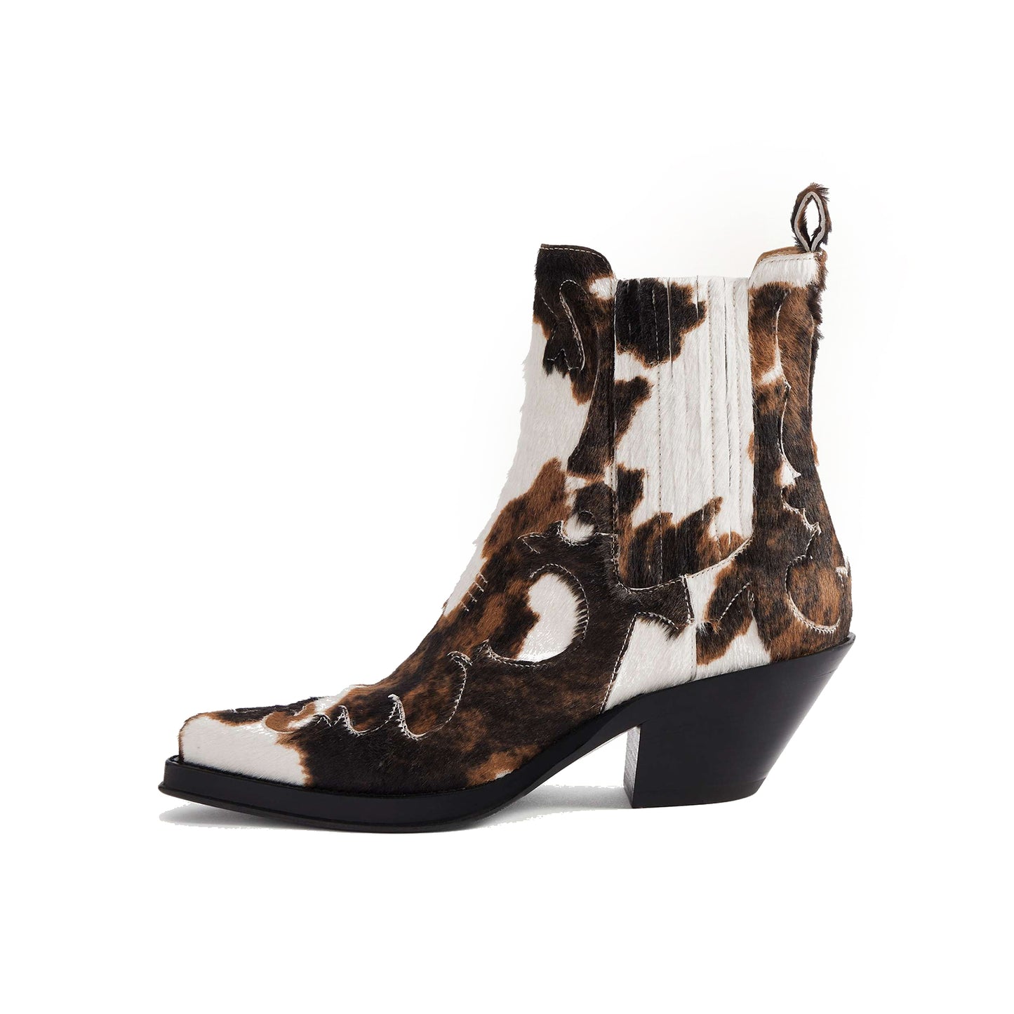 Cow Print Pointed-Toe Appliques Chic Ankle Cowgirl Boots