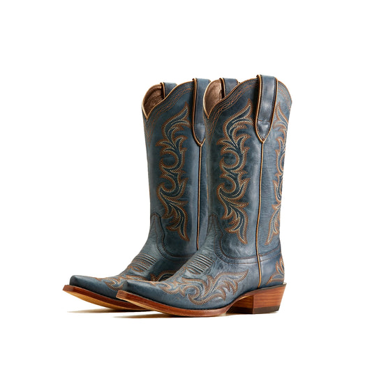 Blueberry Blue Snip-Toe Embroidery Mid Calf Cowgirl Boots