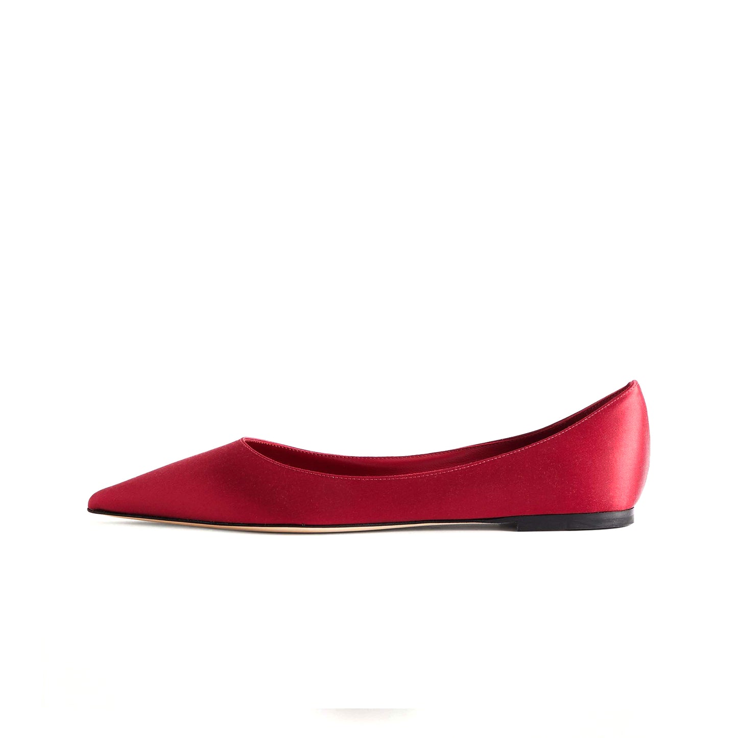 Red Satin Pointed-Toe Slip-On Simple Ballet Flats