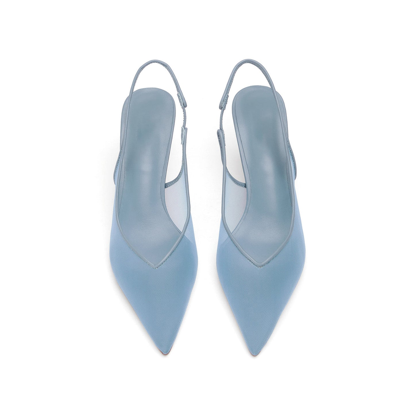 Blue Mesh Pointed-Toe Classic Slingback Kitten Heels