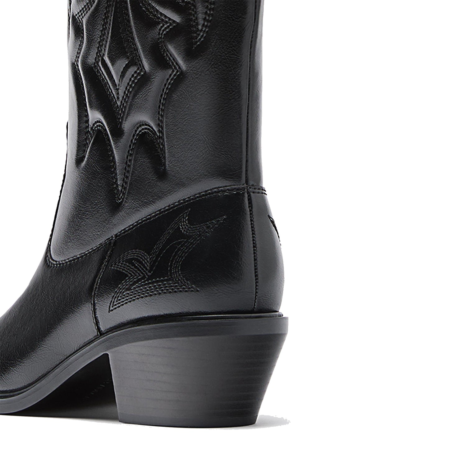 Black Almond-Toe Chic Stitch Mid Calf Classic Cowgirl Boots