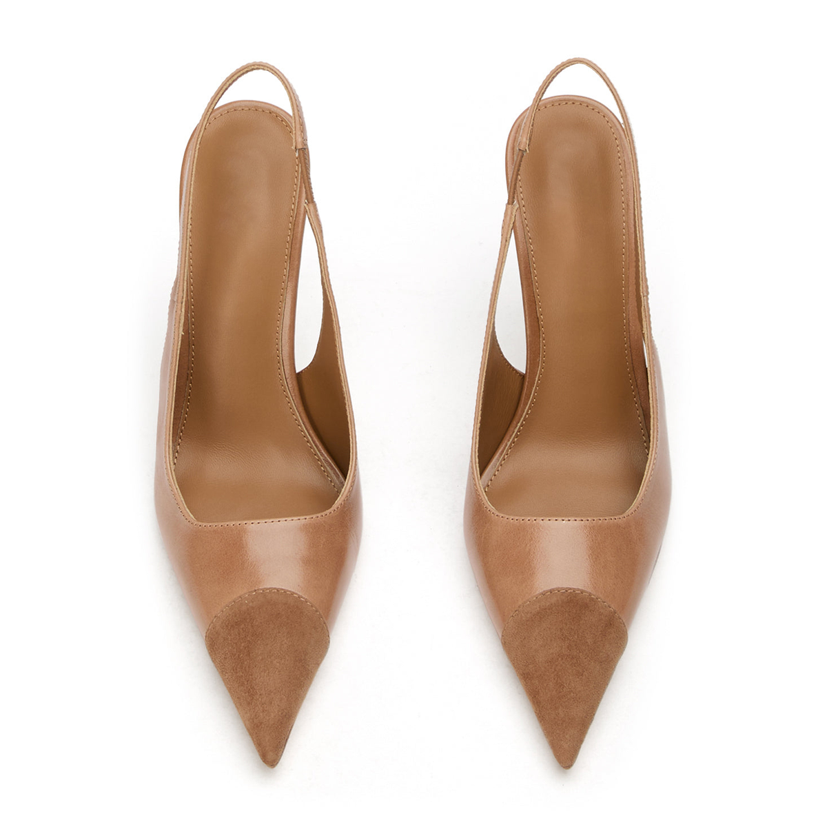 Tan And Taupe Faux Suede Pointed-Toe Slingback High Heels