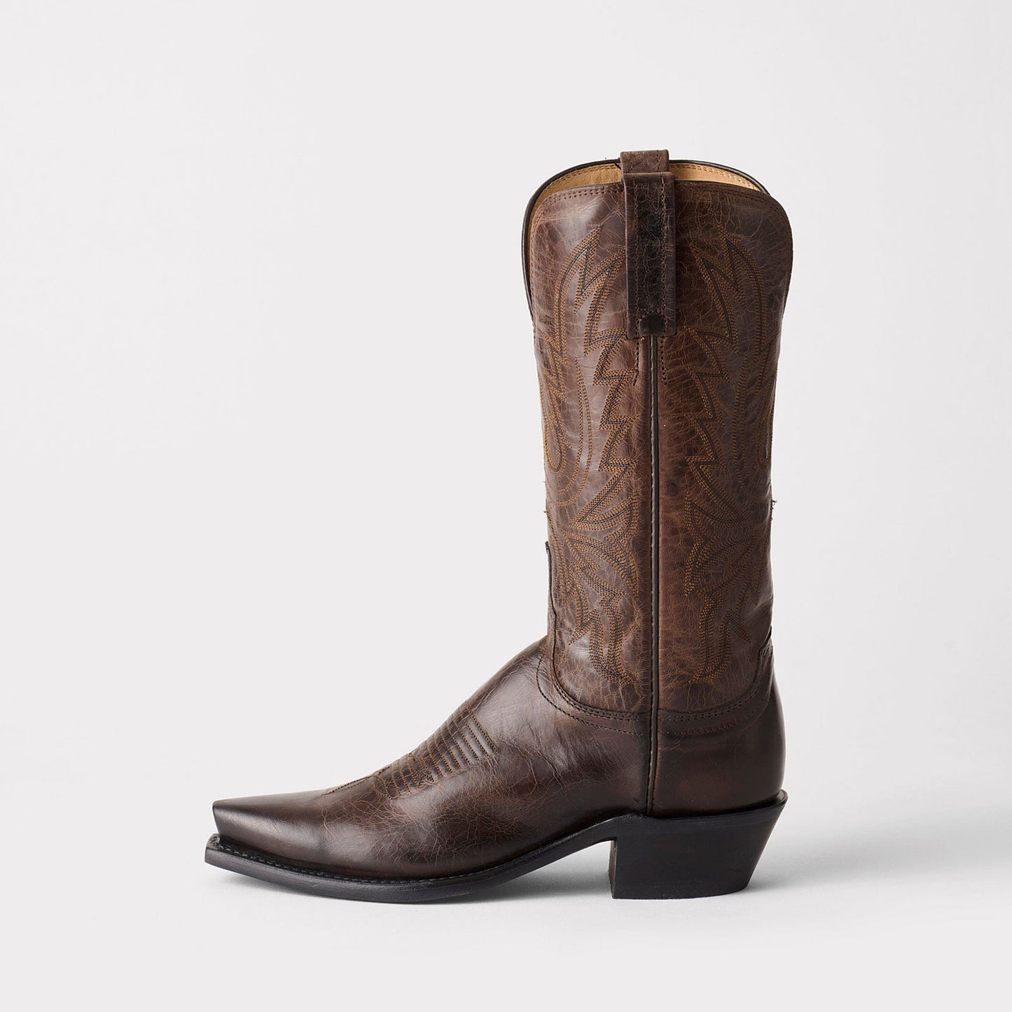 Chocolate Snip-Toe Western Embroidery Mid Calf Classic Cowgirl Boots