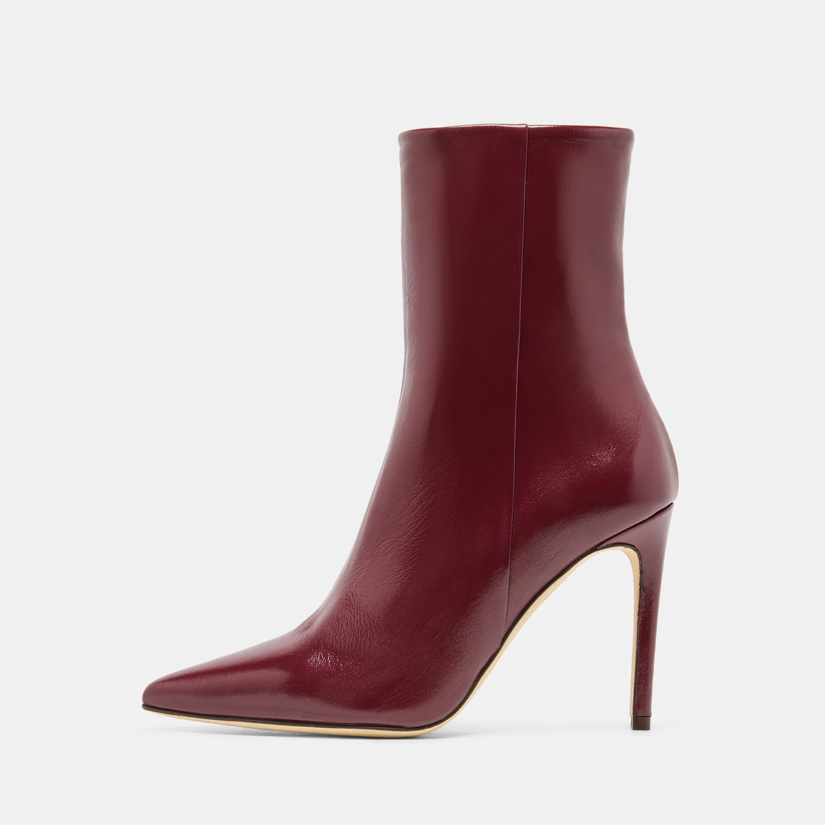 Burgundy Pointed-Toe Classic Full-Zip Ankle Stiletto Boots