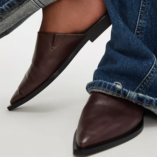 Chocolate Pointed-Toe Slip-on Simple Ballet Flats