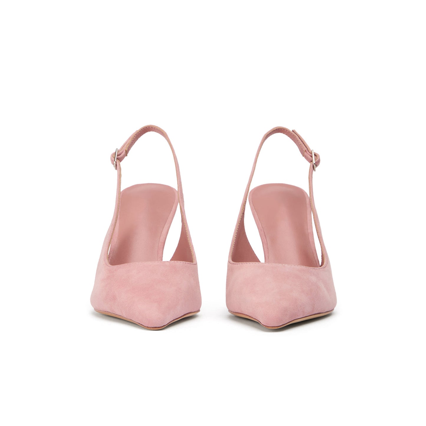Pink Faux Suede Pointed-Toe Slingback Pumps High Heels