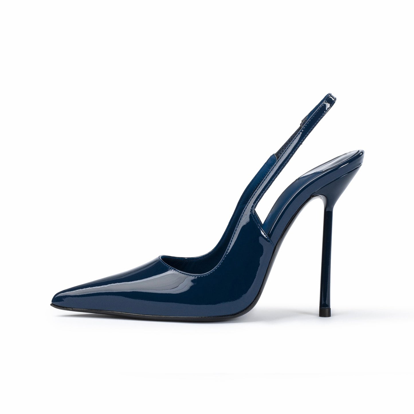 Patent Blue Pointed-Toe Sleek Slingback High Heels
