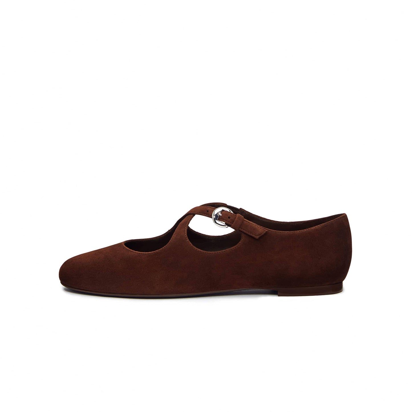 Coffee Faux Suede Round-Toe Criss Cross Straps Ballet Flats