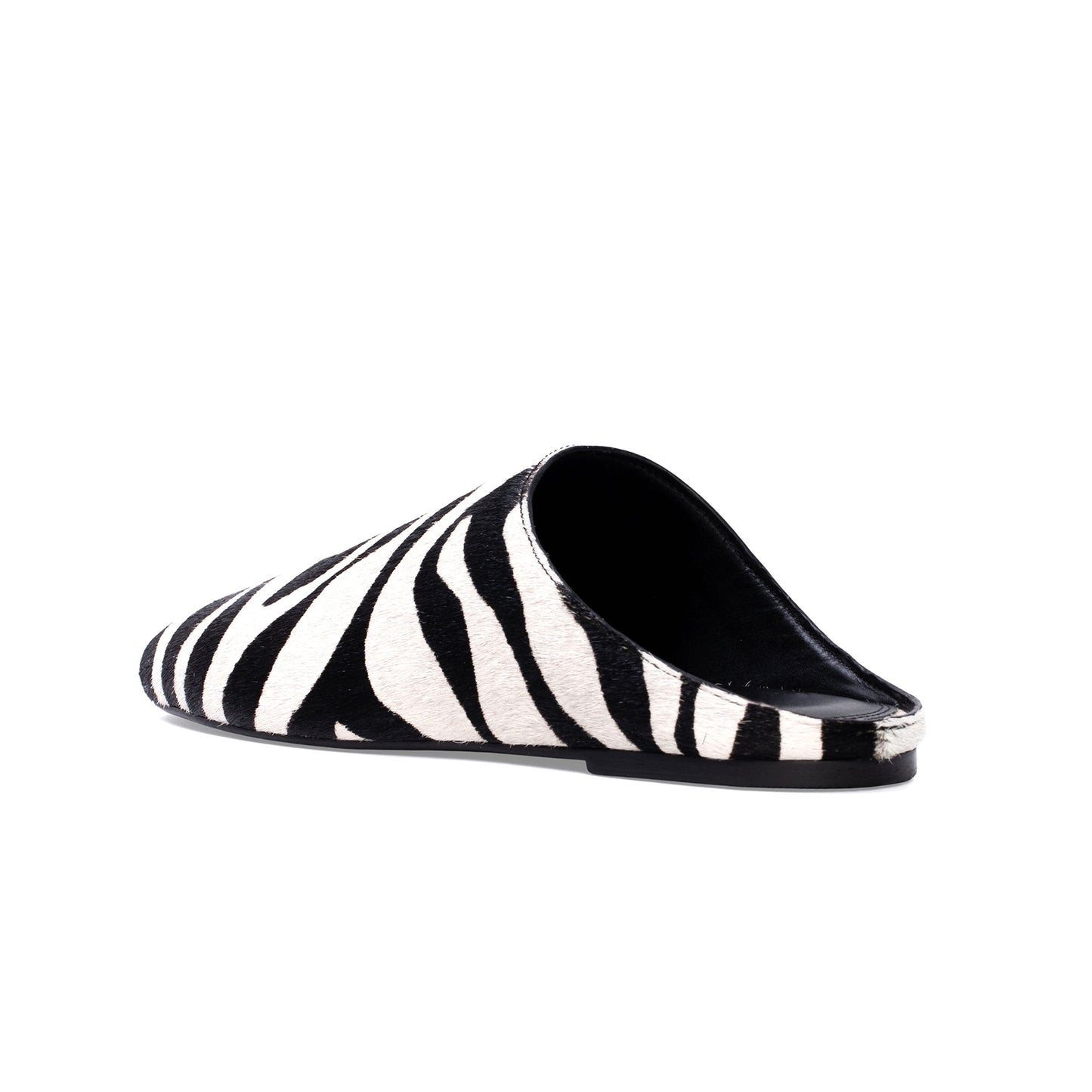 Zebra Print Pony Hair Round-Toe Slip-on Backless Ballet Flats