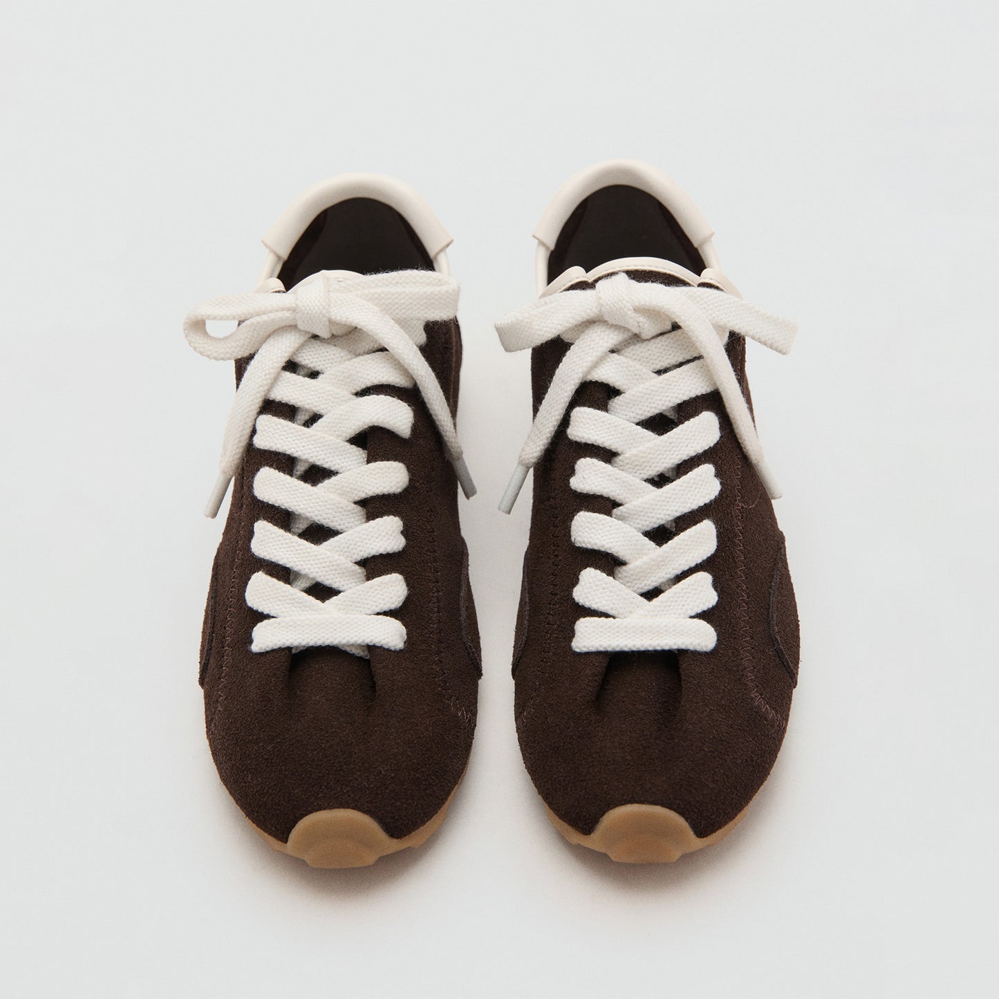 Chocolate Faux Suede Round-Toe Lace-Up Classic Sneakers Flats