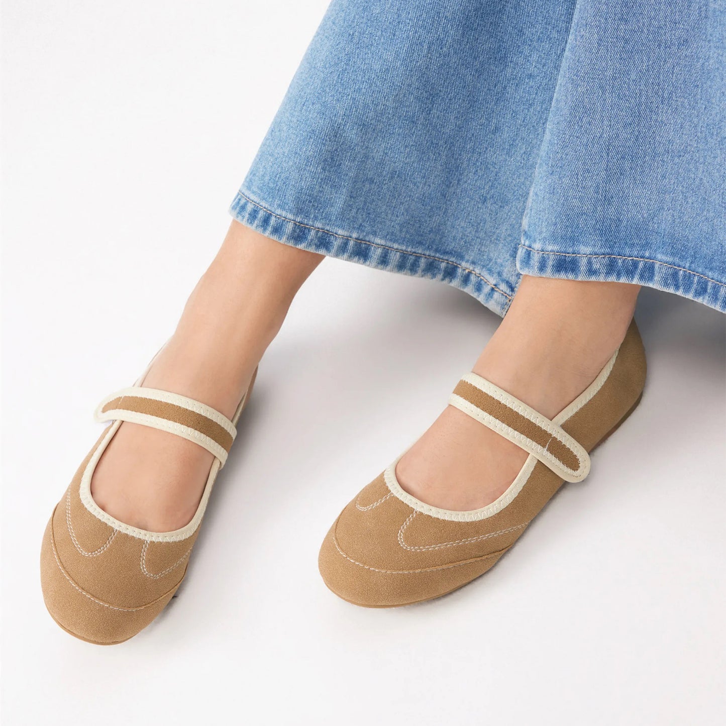 Khaki Faux Suede Round-Toe Simple Mary Jane Chic Flats