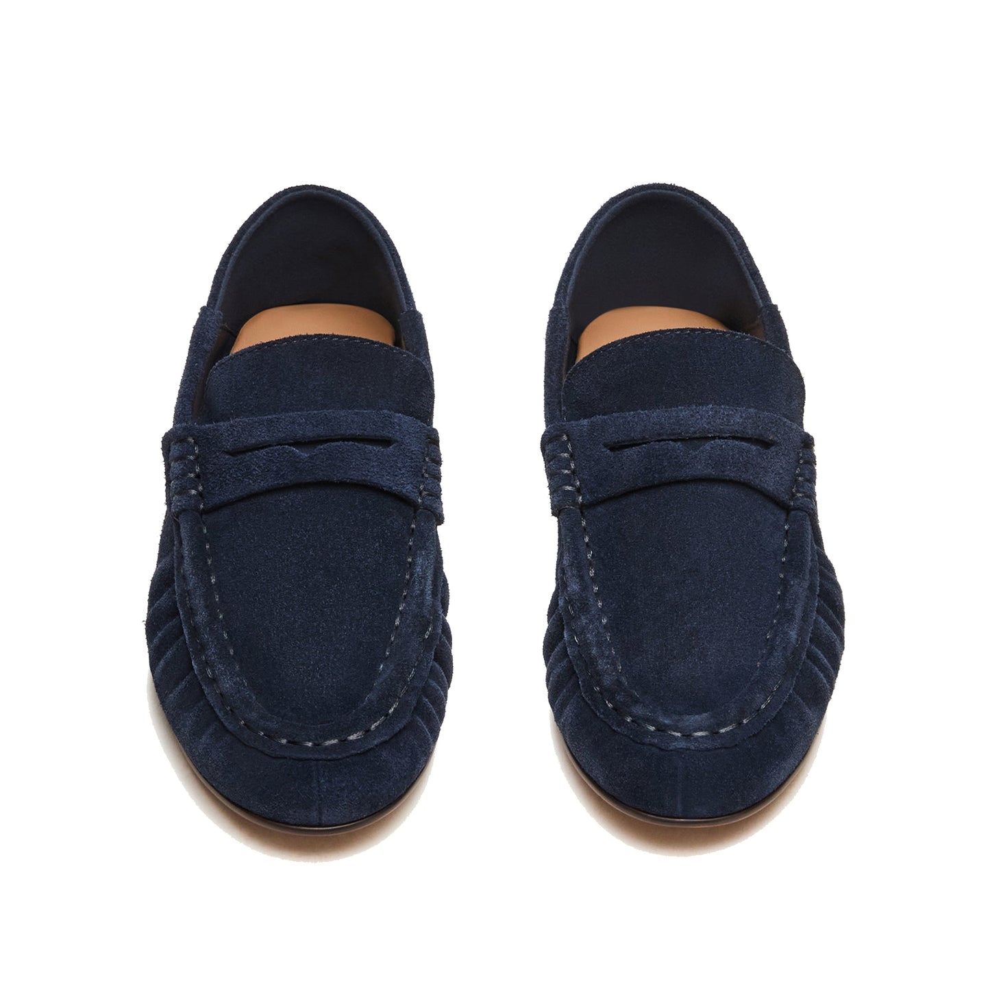 Navy Faux Suede Round-Toe Classic Loafers Flats